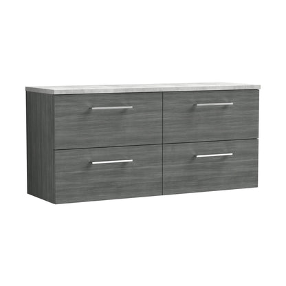 Nuie Arno 1200mm Wall Hung 4-drawer Vanity & Laminate Worktop Contemporary Anthracite Woodgrain MFC Textured Woodgrain 561x1205x390mm - ARN524LBG2 - JJ Building Materials