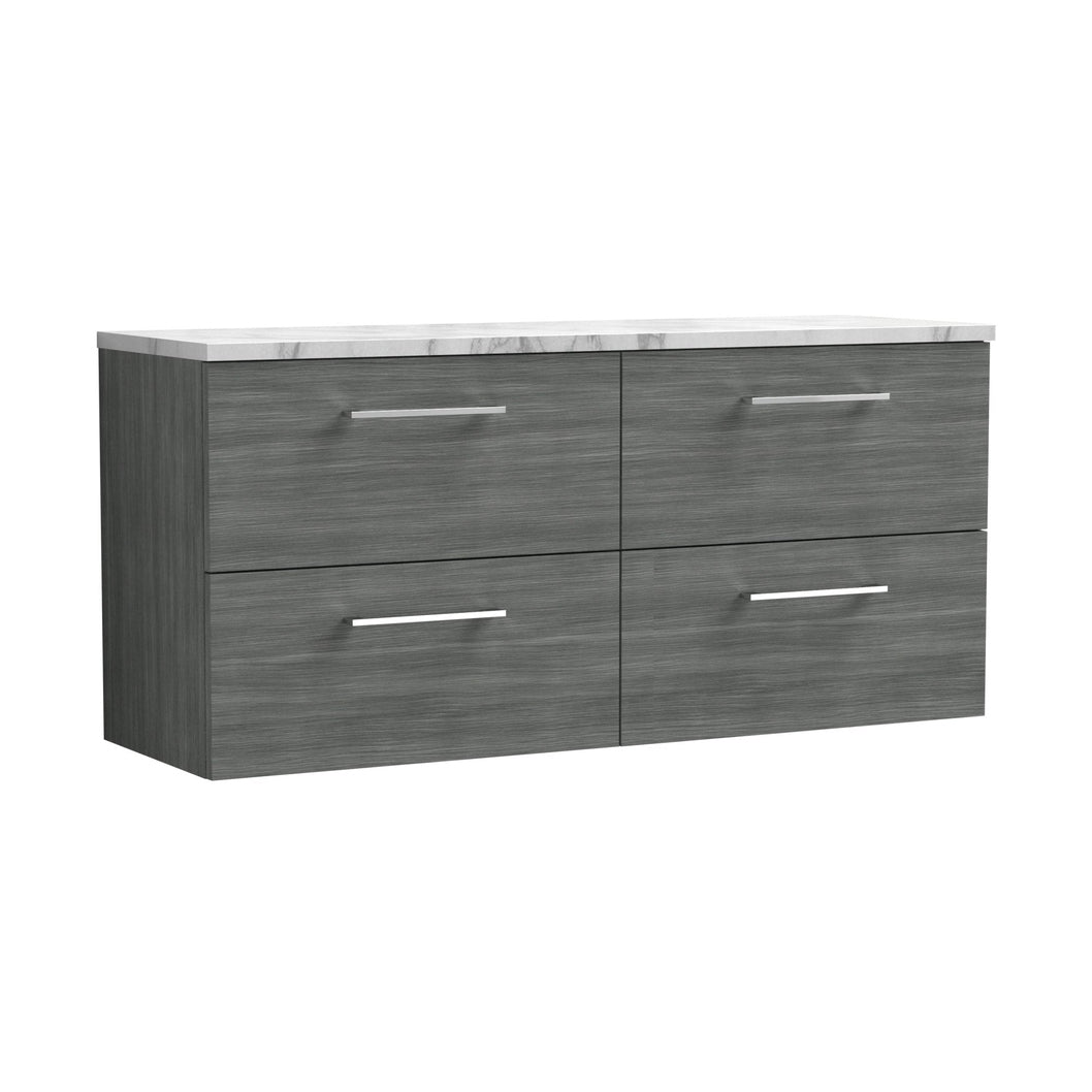 Nuie Arno 1200mm Wall Hung 4-drawer Vanity & Laminate Worktop Contemporary Anthracite Woodgrain MFC Textured Woodgrain 561x1205x390mm - ARN524LCM2 - JJ Building Materials