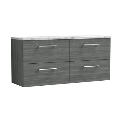 Nuie Arno 1200mm Wall Hung 4-drawer Vanity & Laminate Worktop Contemporary Anthracite Woodgrain MFC Textured Woodgrain 561x1205x390mm - ARN524LCM2 - JJ Building Materials