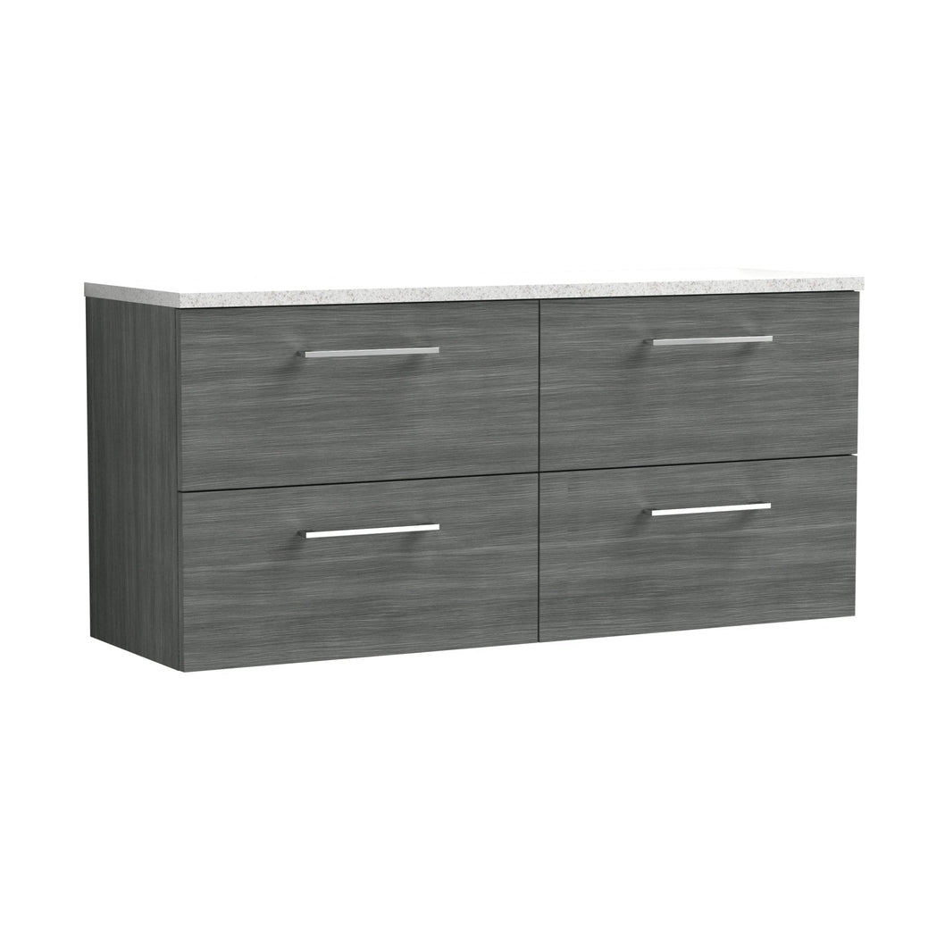 Nuie Arno 1200mm Wall Hung 4-drawer Vanity & Laminate Worktop Contemporary Anthracite Woodgrain MFC Textured Woodgrain 561x1205x390mm - ARN524LSW2 - JJ Building Materials