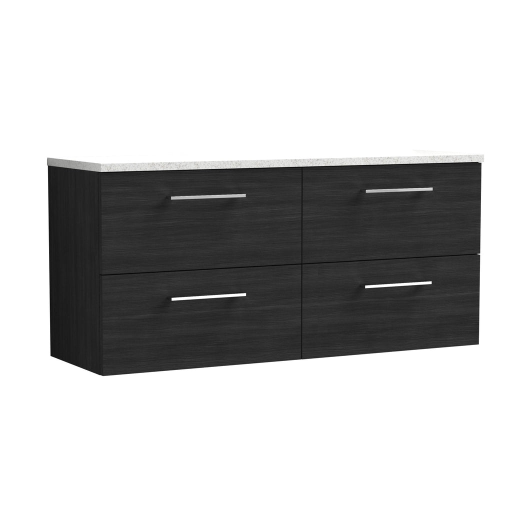 Nuie Arno 1200mm Wall Hung 4-drawer Vanity & Laminate Worktop Contemporary Charcoal Black MFC Textured Woodgrain 562x1205x390mm - ARN624LSW2 - JJ Building Materials