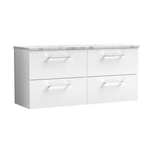 Nuie Arno 1200mm Wall Hung 4-drawer Vanity & Laminate Worktop Contemporary Gloss White MFC Painted Gloss 561x1205x390mm - ARN124LCM2 - JJ Building Materials