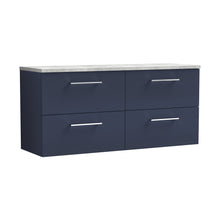 Nuie Arno 1200mm Wall Hung 4-drawer Vanity & Laminate Worktop Contemporary Midnight Blue MFC Painted Matt 562x1205x390mm - ARN2924LBG2 - JJ Building Materials