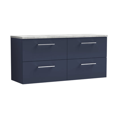 Nuie Arno 1200mm Wall Hung 4-drawer Vanity & Laminate Worktop Contemporary Midnight Blue MFC Painted Matt 562x1205x390mm - ARN2924LBG2 - JJ Building Materials