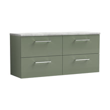 Nuie Arno 1200mm Wall Hung 4-drawer Vanity & Laminate Worktop Contemporary Satin Green MFC Painted Matt 562x1205x390mm - ARN824LBG2 - JJ Building Materials