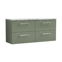 Nuie Arno 1200mm Wall Hung 4-drawer Vanity & Laminate Worktop Contemporary Satin Green MFC Painted Matt 562x1205x390mm - ARN824LCM2 - JJ Building Materials