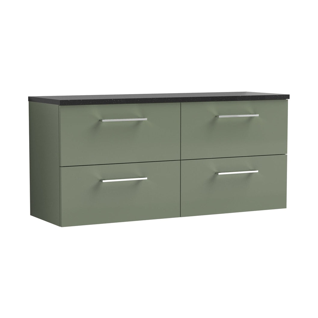 Nuie Arno 1200mm Wall Hung 4-drawer Vanity & Laminate Worktop Contemporary Satin Green MFC Painted Matt 562x1205x390mm - ARN824LSB2 - JJ Building Materials