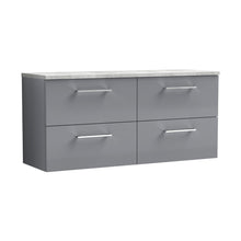 Nuie Arno 1200mm Wall Hung 4-drawer Vanity & Laminate Worktop Contemporary Satin Grey MFC Painted Matt 562x1205x390mm - ARN2224LBG2 - JJ Building Materials