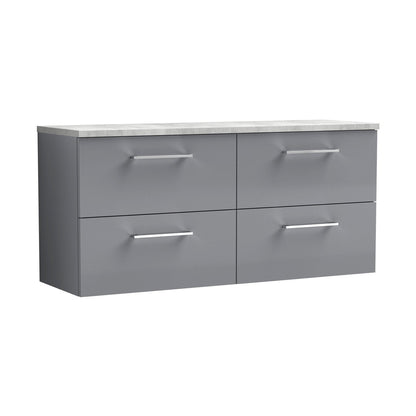 Nuie Arno 1200mm Wall Hung 4-drawer Vanity & Laminate Worktop Contemporary Satin Grey MFC Painted Matt 562x1205x390mm - ARN2224LBG2 - JJ Building Materials