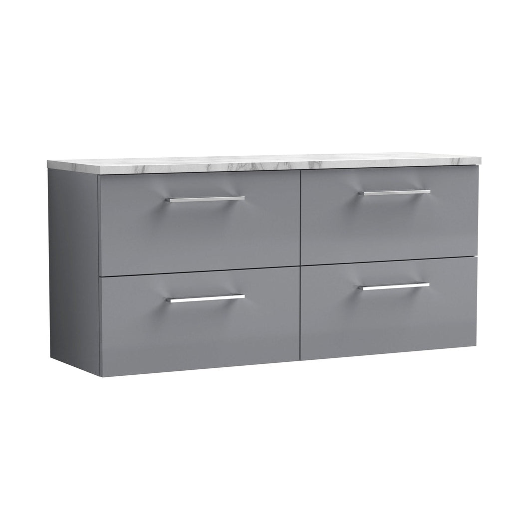 Nuie Arno 1200mm Wall Hung 4-drawer Vanity & Laminate Worktop Contemporary Satin Grey MFC Painted Matt 562x1205x390mm - ARN2224LCM2 - JJ Building Materials