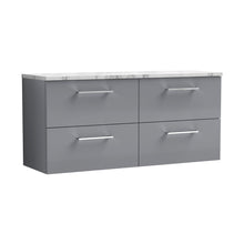 Nuie Arno 1200mm Wall Hung 4-drawer Vanity & Laminate Worktop Contemporary Satin Grey MFC Painted Matt 562x1205x390mm - ARN2224LCM2 - JJ Building Materials