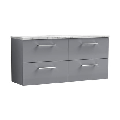Nuie Arno 1200mm Wall Hung 4-drawer Vanity & Laminate Worktop Contemporary Satin Grey MFC Painted Matt 562x1205x390mm - ARN2224LCM2 - JJ Building Materials