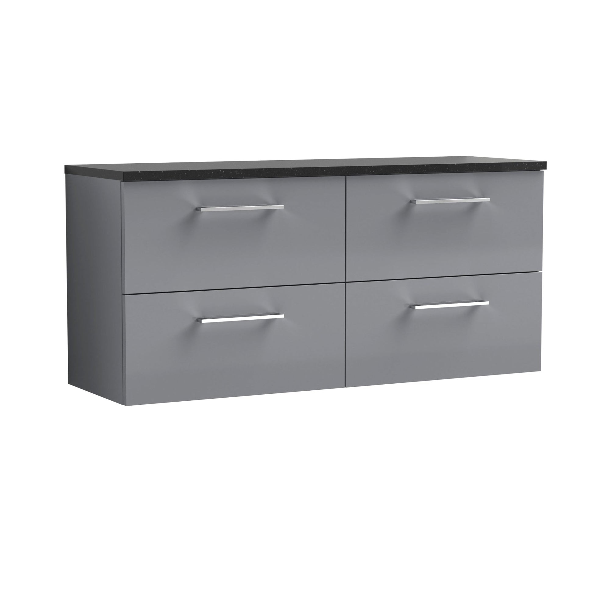 Nuie Arno 1200mm Wall Hung 4-drawer Vanity & Laminate Worktop Contemporary Satin Grey MFC Painted Matt 562x1205x390mm - ARN2224LSB2 - JJ Building Materials