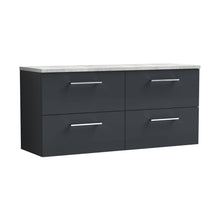 Nuie Arno 1200mm Wall Hung 4-drawer Vanity & Laminate Worktop Contemporary Soft Black MFC Painted Matt 562x1205x390mm - ARN1424LBG2 - JJ Building Materials