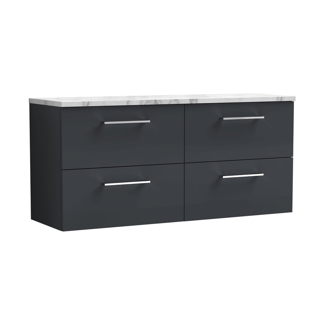 Nuie Arno 1200mm Wall Hung 4-drawer Vanity & Laminate Worktop Contemporary Soft Black MFC Painted Matt 562x1205x390mm - ARN1424LCM2 - JJ Building Materials
