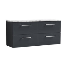 Nuie Arno 1200mm Wall Hung 4-drawer Vanity & Laminate Worktop Contemporary Soft Black MFC Painted Matt 562x1205x390mm - ARN1424LCM2 - JJ Building Materials