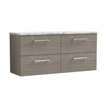 Nuie Arno 1200mm Wall Hung 4-drawer Vanity & Laminate Worktop Contemporary Solace Oak MFC Textured Woodgrain 561x1205x390mm - ARN2524LCM2 - JJ Building Materials