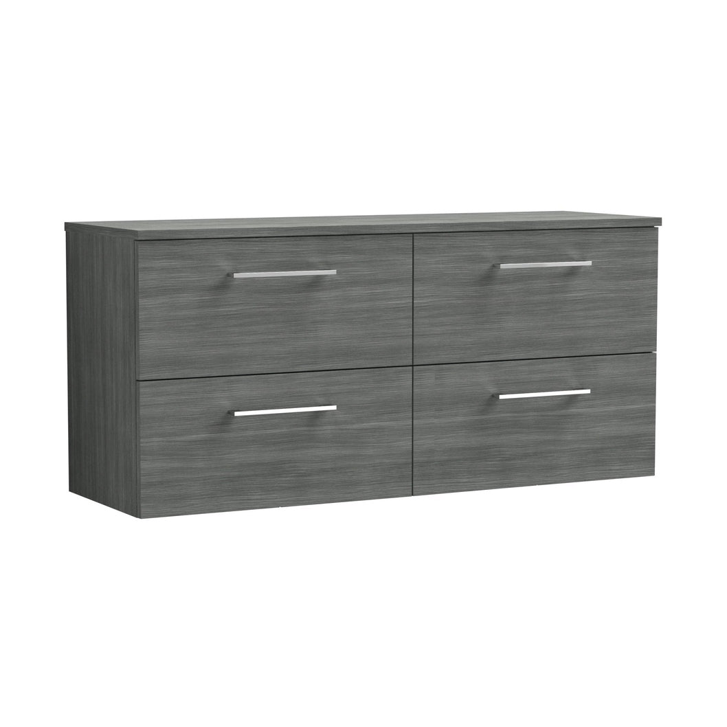 Nuie Arno 1200mm Wall Hung 4 Drawer Vanity & Worktop Contemporary Anthracite Woodgrain MFC Textured Woodgrain 557x1205x390mm - JJ Building Materials