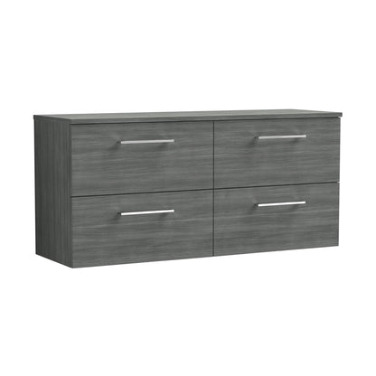Nuie Arno 1200mm Wall Hung 4 Drawer Vanity & Worktop Contemporary Anthracite Woodgrain MFC Textured Woodgrain 557x1205x390mm - JJ Building Materials