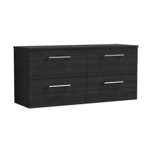 Nuie Arno 1200mm Wall Hung 4 Drawer Vanity & Worktop Contemporary Charcoal Black MFC Textured Woodgrain 557x1205x390mm - JJ Building Materials
