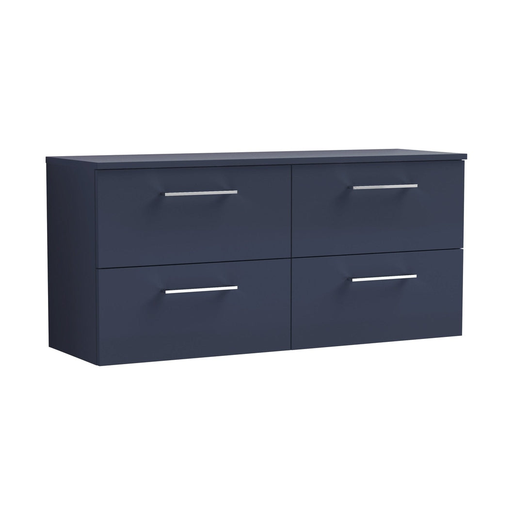 Nuie Arno 1200mm Wall Hung 4-drawer Vanity & Worktop Contemporary Midnight Blue MFC Painted Matt 558x1205x390mm - JJ Building Materials