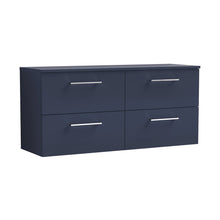 Nuie Arno 1200mm Wall Hung 4-drawer Vanity & Worktop Contemporary Midnight Blue MFC Painted Matt 558x1205x390mm - JJ Building Materials