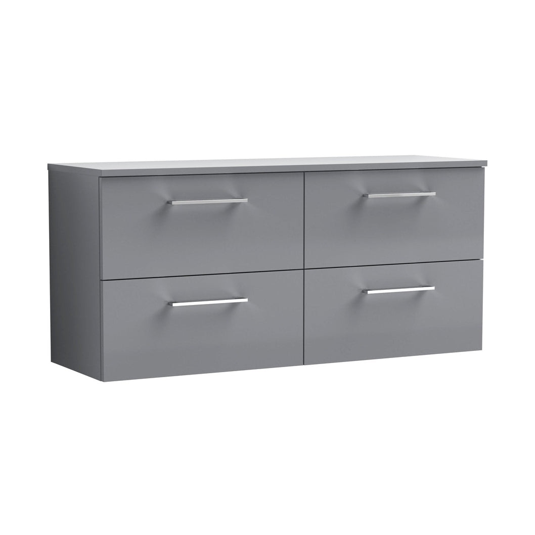 Nuie Arno 1200mm Wall Hung 4 Drawer Vanity & Worktop Contemporary Satin Grey MFC Painted Matt 557x1205x390mm - JJ Building Materials