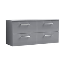 Nuie Arno 1200mm Wall Hung 4 Drawer Vanity & Worktop Contemporary Satin Grey MFC Painted Matt 557x1205x390mm - JJ Building Materials