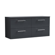 Nuie Arno 1200mm Wall Hung 4 Drawer Vanity & Worktop Contemporary Soft Black MFC Painted Matt 557x1205x390mm - JJ Building Materials