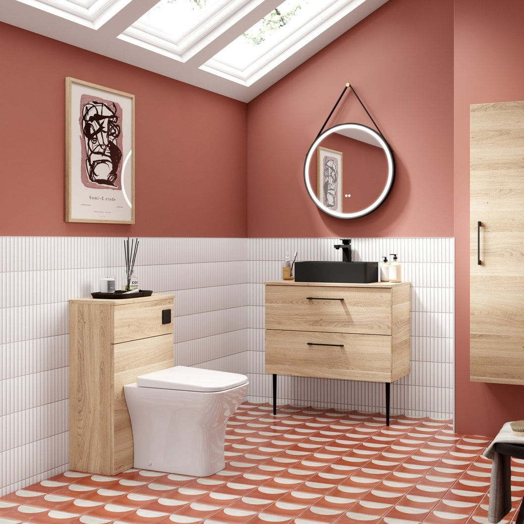 Nuie Arno 300mm Tall Unit (1 Door) Contemporary Bleached Oak MFC Textured Woodgrain 1435x300x260mm - JJ Building Materials
