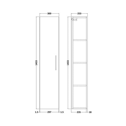 Nuie Arno 300mm Tall Unit (1 Door) Contemporary Midnight Blue MFC Painted Matt 1433x300x253mm - JJ Building Materials