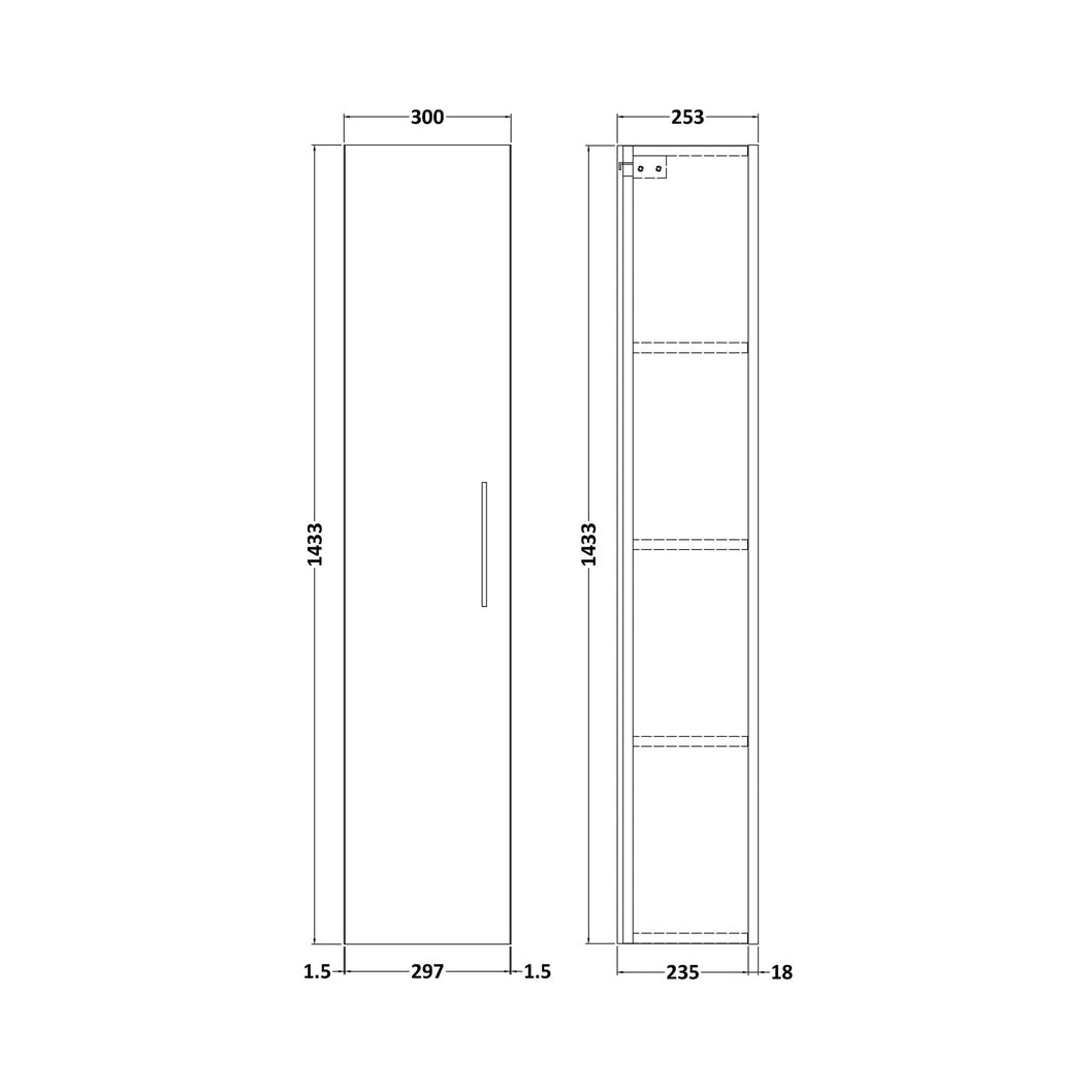 Nuie Arno 300mm Tall Unit (1 Door) Contemporary Satin Green MFC Painted Matt 1433x300x253mm - JJ Building Materials