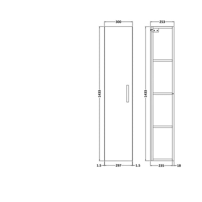 Nuie Arno 300mm Tall Unit (1 Door) Contemporary Soft Black MFC Painted Matt 1433x300x253mm - JJ Building Materials