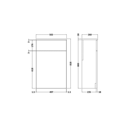 Nuie Arno 500 Wc Unit (235 Deep) Contemporary Anthracite Woodgrain MFC Textured Woodgrain 818x502x253mm - JJ Building Materials