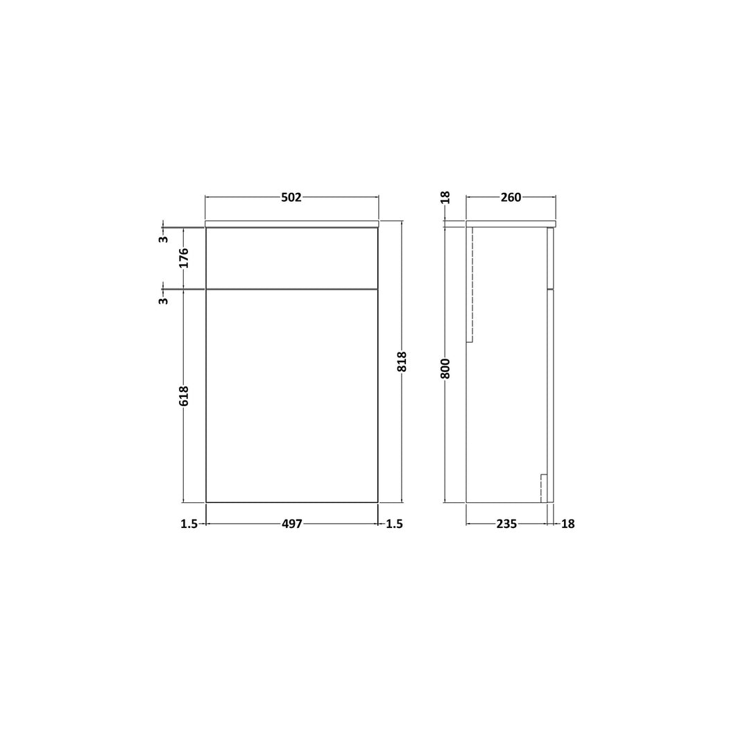 Nuie Arno 500 Wc Unit (235 Deep) Contemporary Solace Oak MFC Textured Woodgrain 818x502x253mm - JJ Building Materials