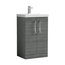 Nuie Arno 500mm Floor Standing 2 Door Vanity & Basin 1 Contemporary Anthracite Woodgrain MFC 840x510x390mm - JJ Building Materials