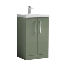Nuie Arno 500mm Floor Standing 2 Door Vanity & Basin 1 Contemporary Satin Green MFC 840x510x390mm - JJ Building Materials