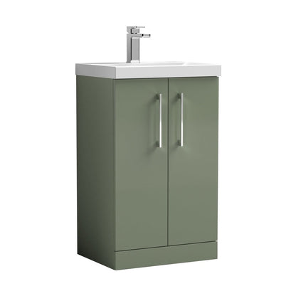 Nuie Arno 500mm Floor Standing 2 Door Vanity & Basin 1 Contemporary Satin Green MFC 840x510x390mm - JJ Building Materials