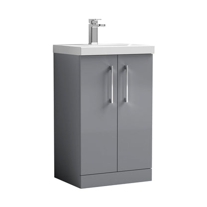 Nuie Arno 500mm Floor Standing 2 Door Vanity & Basin 1 Contemporary Satin Grey MFC 840x510x390mm - JJ Building Materials