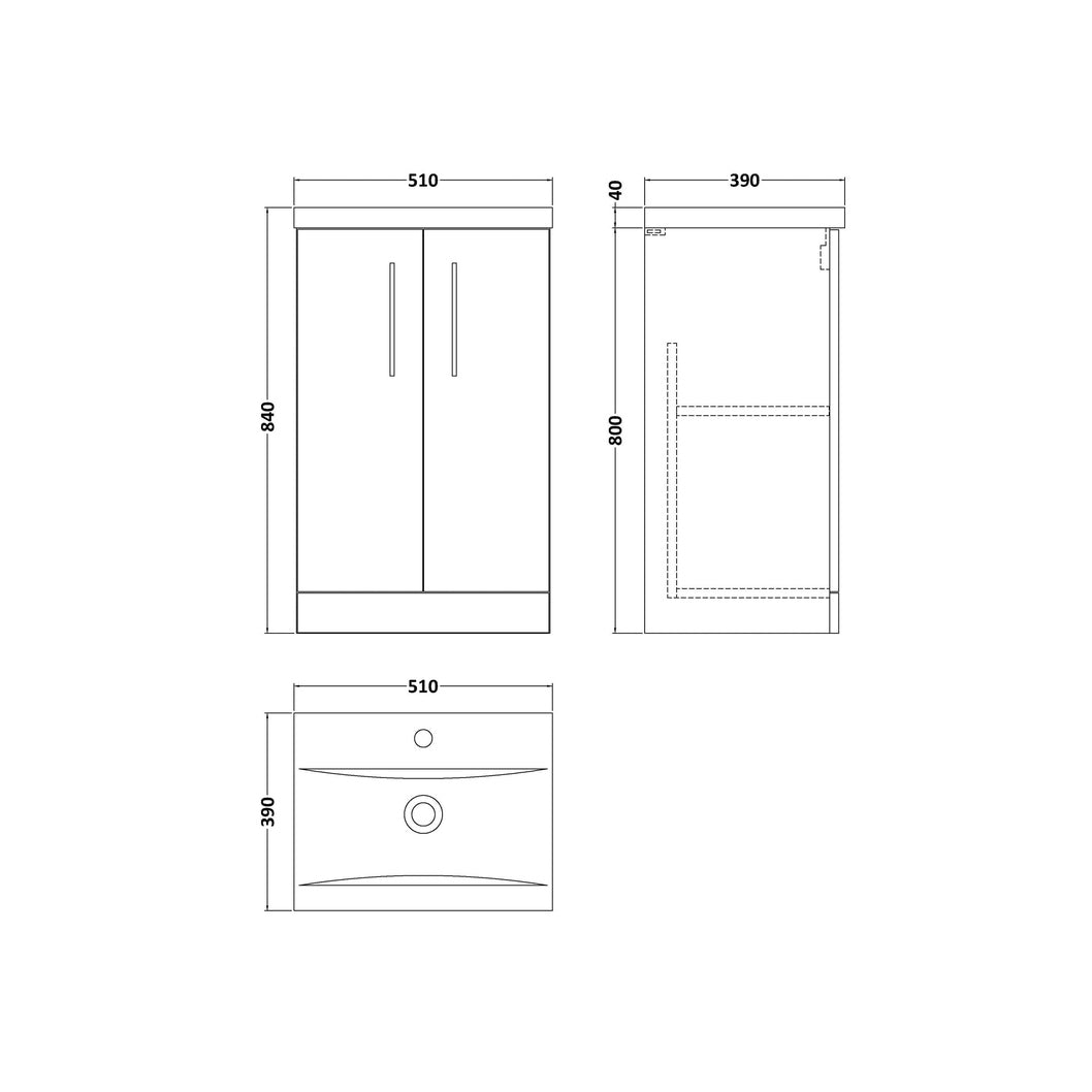 Nuie Arno 500mm Floor Standing 2 Door Vanity & Basin 1 Contemporary Satin Grey MFC 840x510x390mm - JJ Building Materials