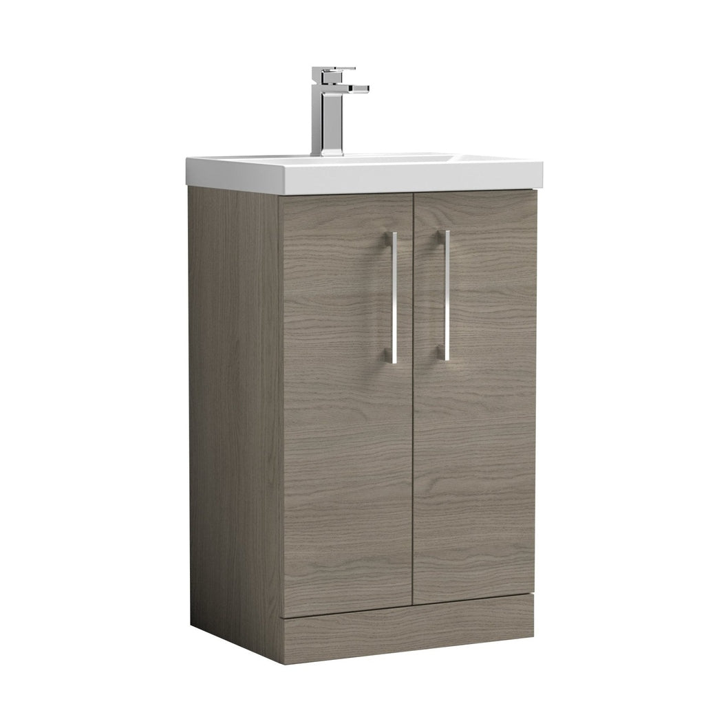 Nuie Arno 500mm Floor Standing 2 Door Vanity & Basin 1 Contemporary Solace Oak MFC 840x510x390mm - JJ Building Materials