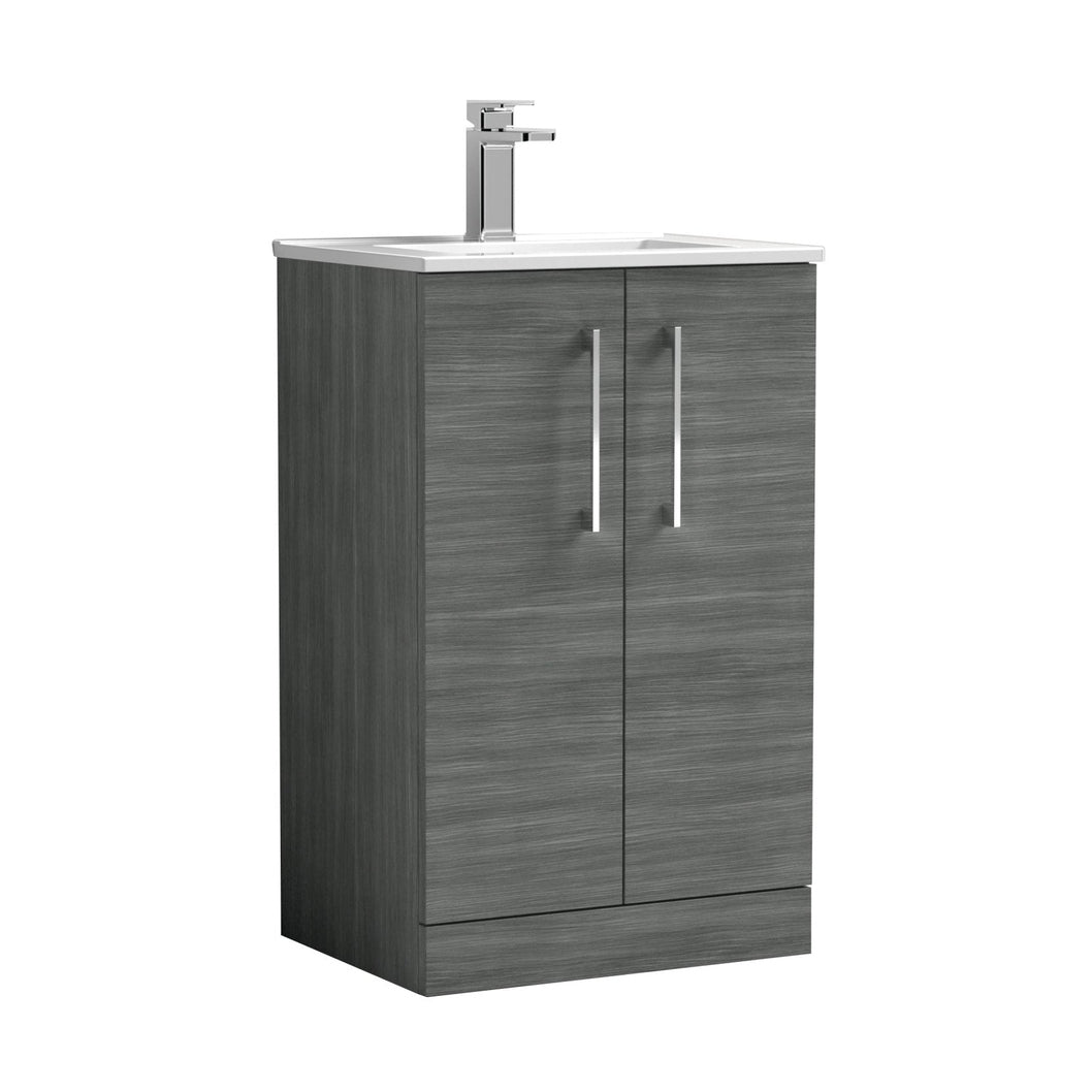 Nuie Arno 500mm Floor Standing 2 Door Vanity & Basin 2 Contemporary Anthracite Woodgrain MFC 815x500x390mm - JJ Building Materials