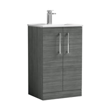 Nuie Arno 500mm Floor Standing 2 Door Vanity & Basin 2 Contemporary Anthracite Woodgrain MFC 815x500x390mm - JJ Building Materials