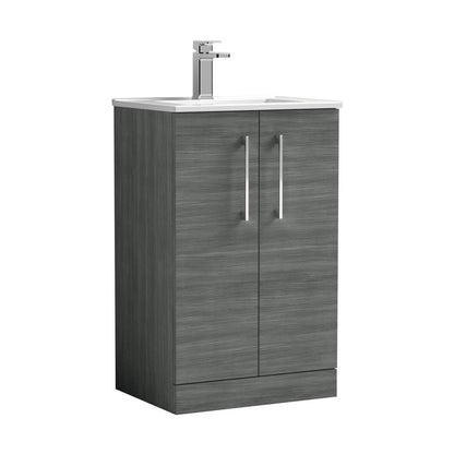 Nuie Arno 500mm Floor Standing 2 Door Vanity & Basin 2 Contemporary Anthracite Woodgrain MFC 815x500x390mm - JJ Building Materials