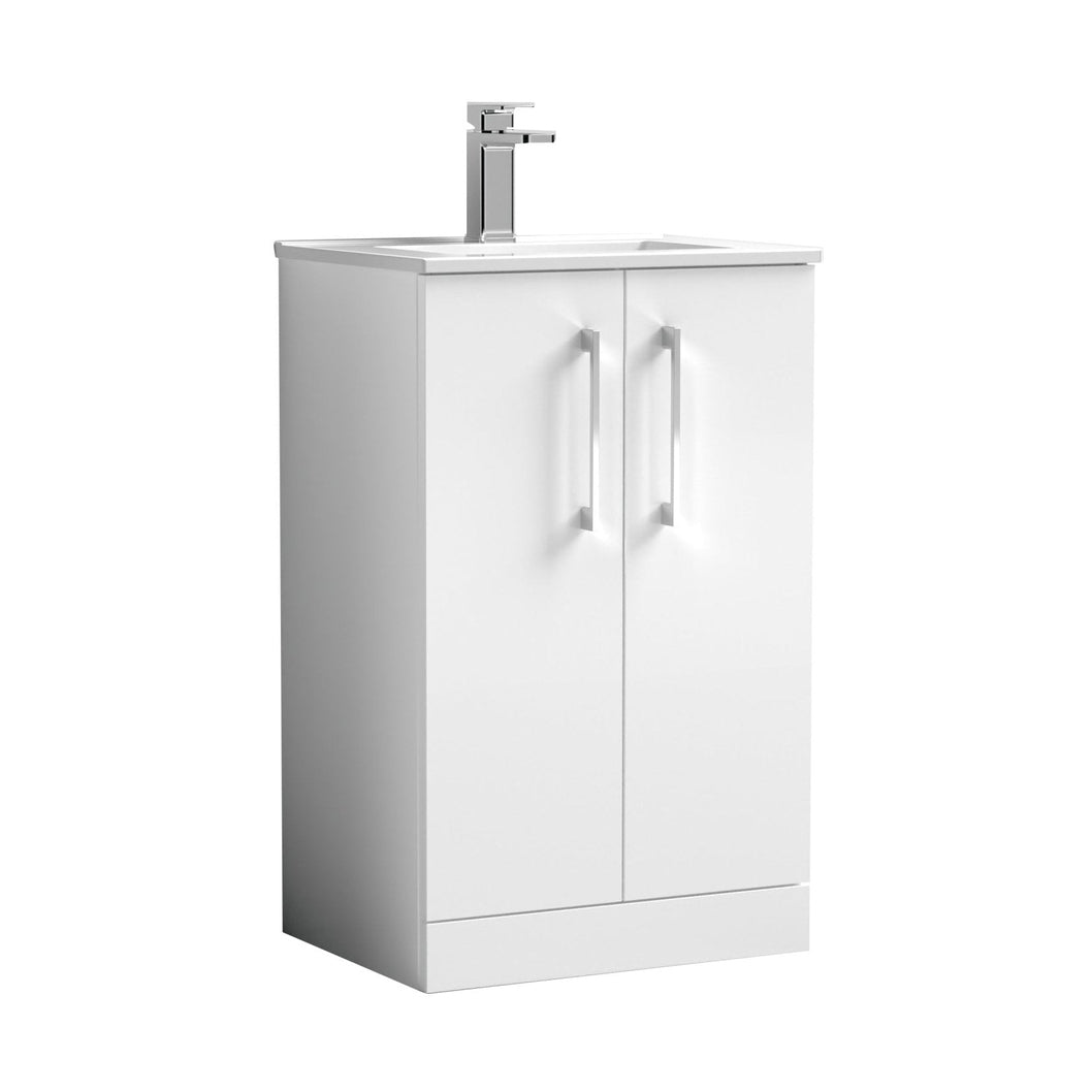Nuie Arno 500mm Floor Standing 2 Door Vanity & Basin 2 Contemporary Gloss White MFC 815x500x390mm - JJ Building Materials