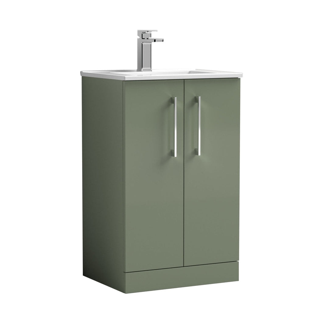 Nuie Arno 500mm Floor Standing 2 Door Vanity & Basin 2 Contemporary Satin Green MFC 815x500x390mm - JJ Building Materials