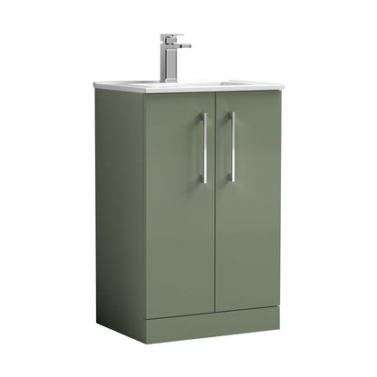 Nuie Arno 500mm Floor Standing 2 Door Vanity & Basin 2 Contemporary Satin Green MFC 815x500x390mm - JJ Building Materials