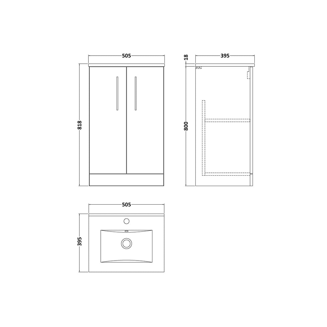 Nuie Arno 500mm Floor Standing 2 Door Vanity & Basin 2 Contemporary Satin Grey MFC 815x500x390mm - JJ Building Materials