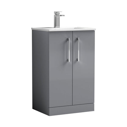 Nuie Arno 500mm Floor Standing 2 Door Vanity & Basin 2 Contemporary Satin Grey MFC 815x500x390mm - JJ Building Materials