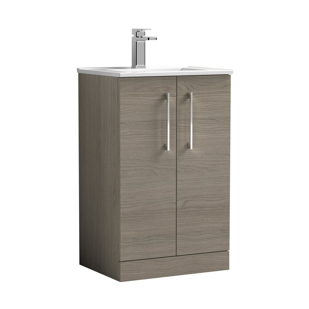 Nuie Arno 500mm Floor Standing 2 Door Vanity & Basin 2 Contemporary Solace Oak MFC 815x500x390mm - JJ Building Materials